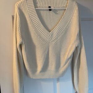 Women's Cream V-Neck Sweater